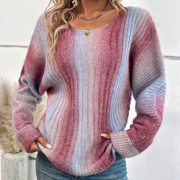 062 Cozy Color block oversized Sweater Top - Picture 3 of 5